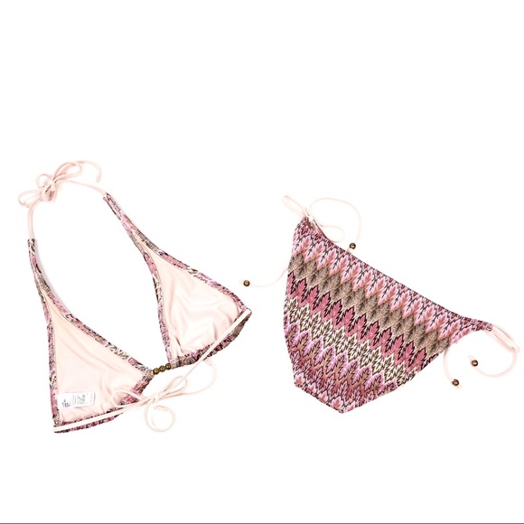 Topshop Women Pink Aztec Triangle Bikini Set - Picture 2 of 3
